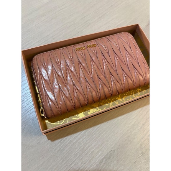 Miu Miu Handbags - Miu Miu Pink Matelasse Leather Zip Around Wallet